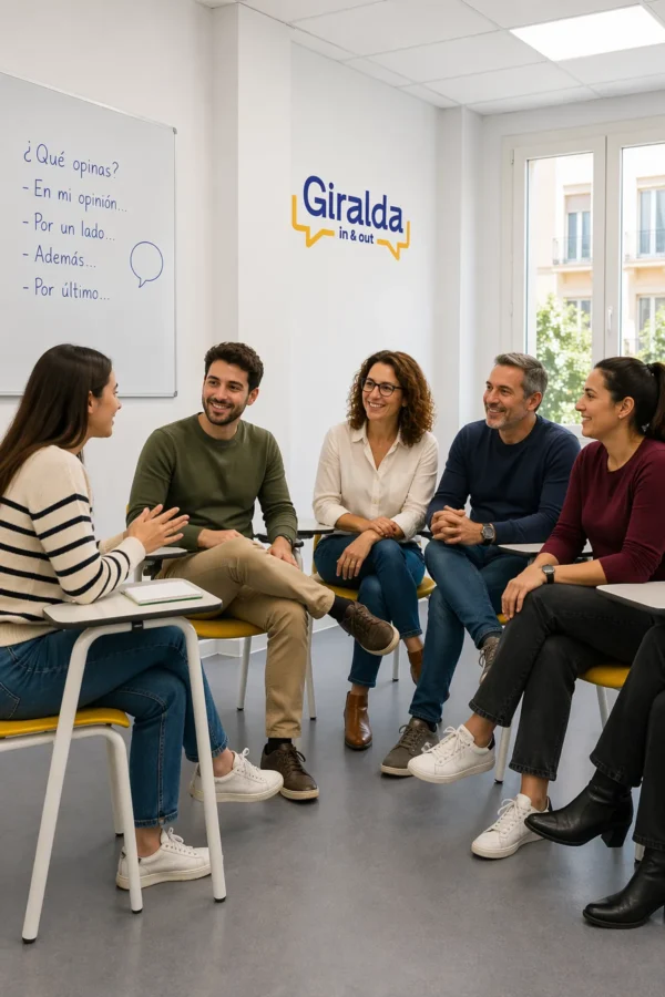 Estudiantes en una clase del curso intensivo de español de 20 horas en Sevilla.